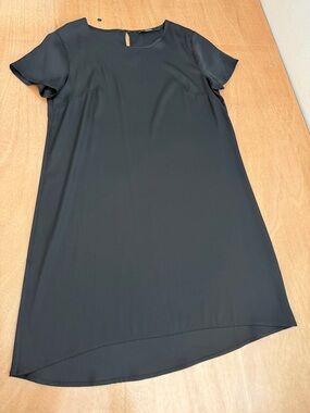 Quince Black Stretch Silk Short-Sleeve Mini Dress